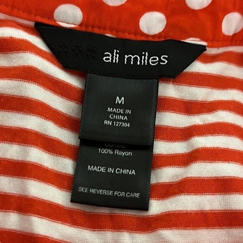 Ali Miles Top Shirt Womens Medium Orange White Stripe Polka dot Tunic Art Casual - Picture 10 of 12